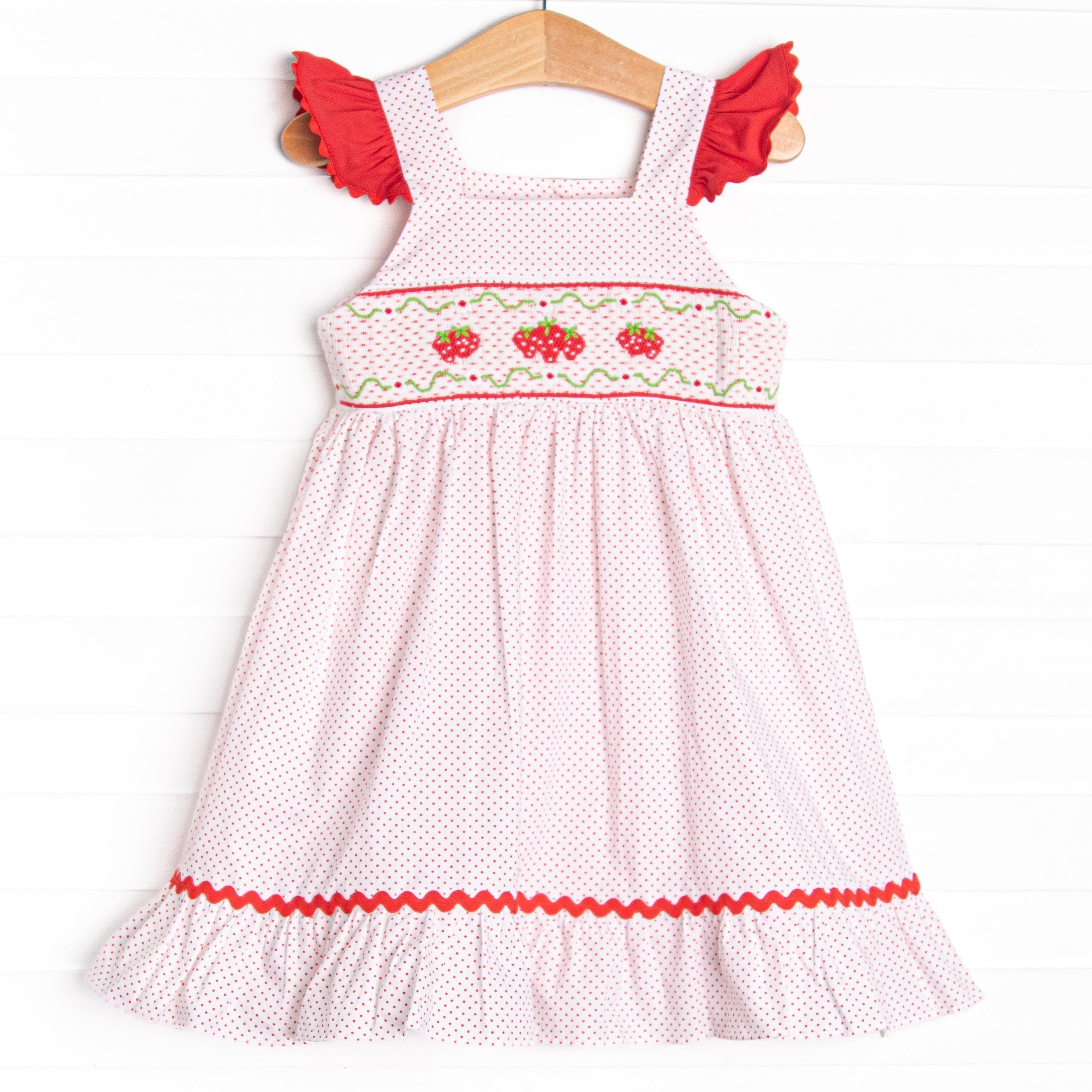 Bitty Dot Berries Smocked Dress, Red