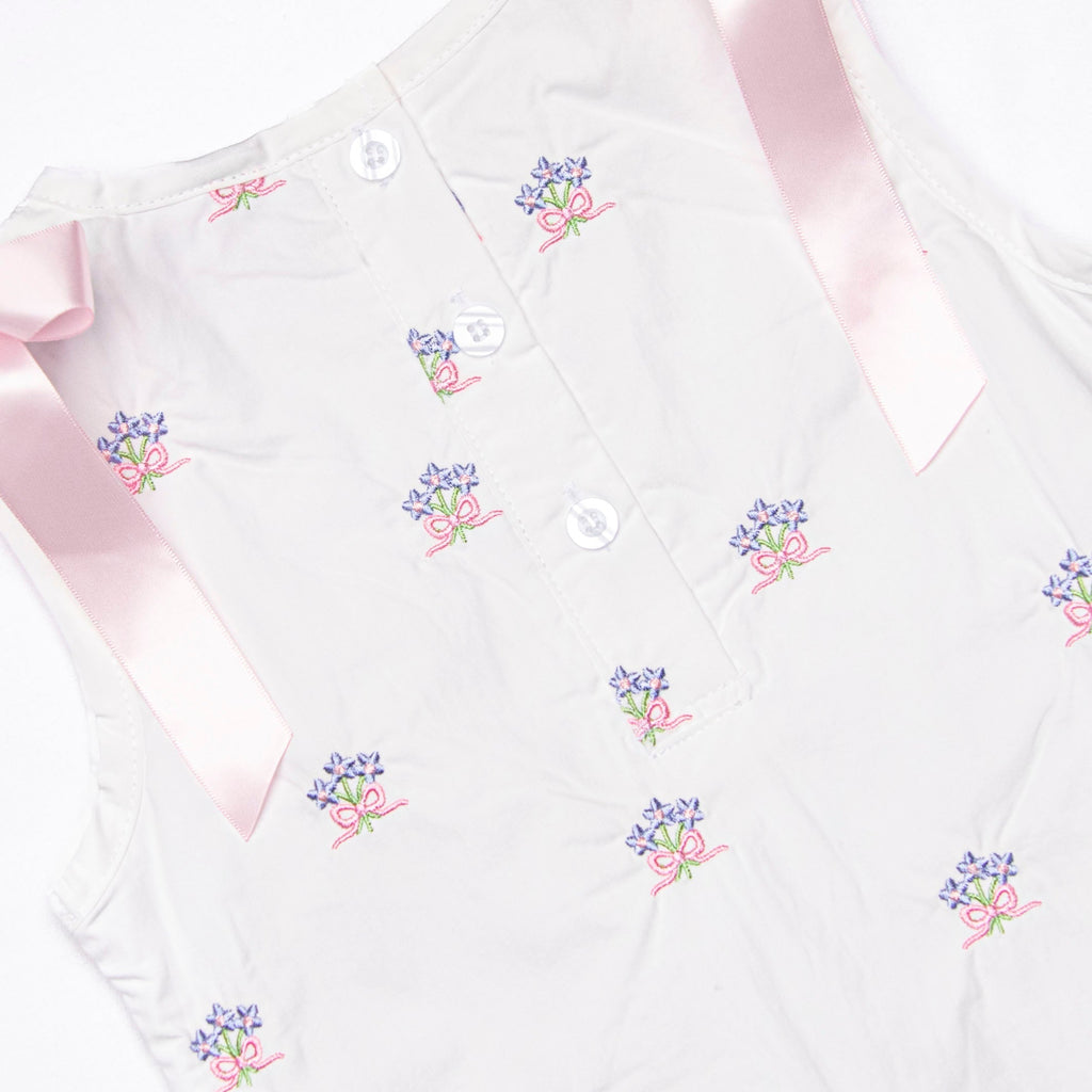 Blue Bundles Embroidered Dress, White