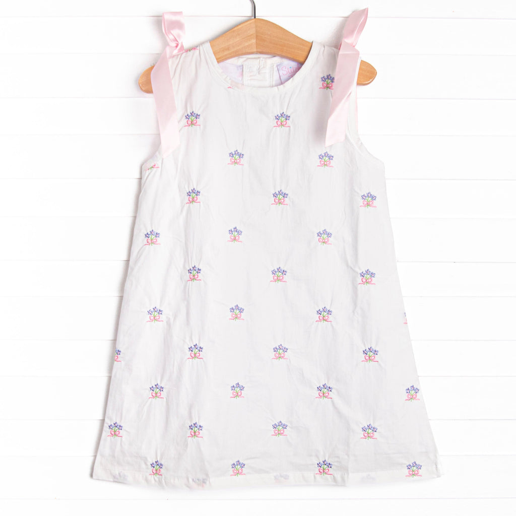 Blue Bundles Embroidered Dress, White