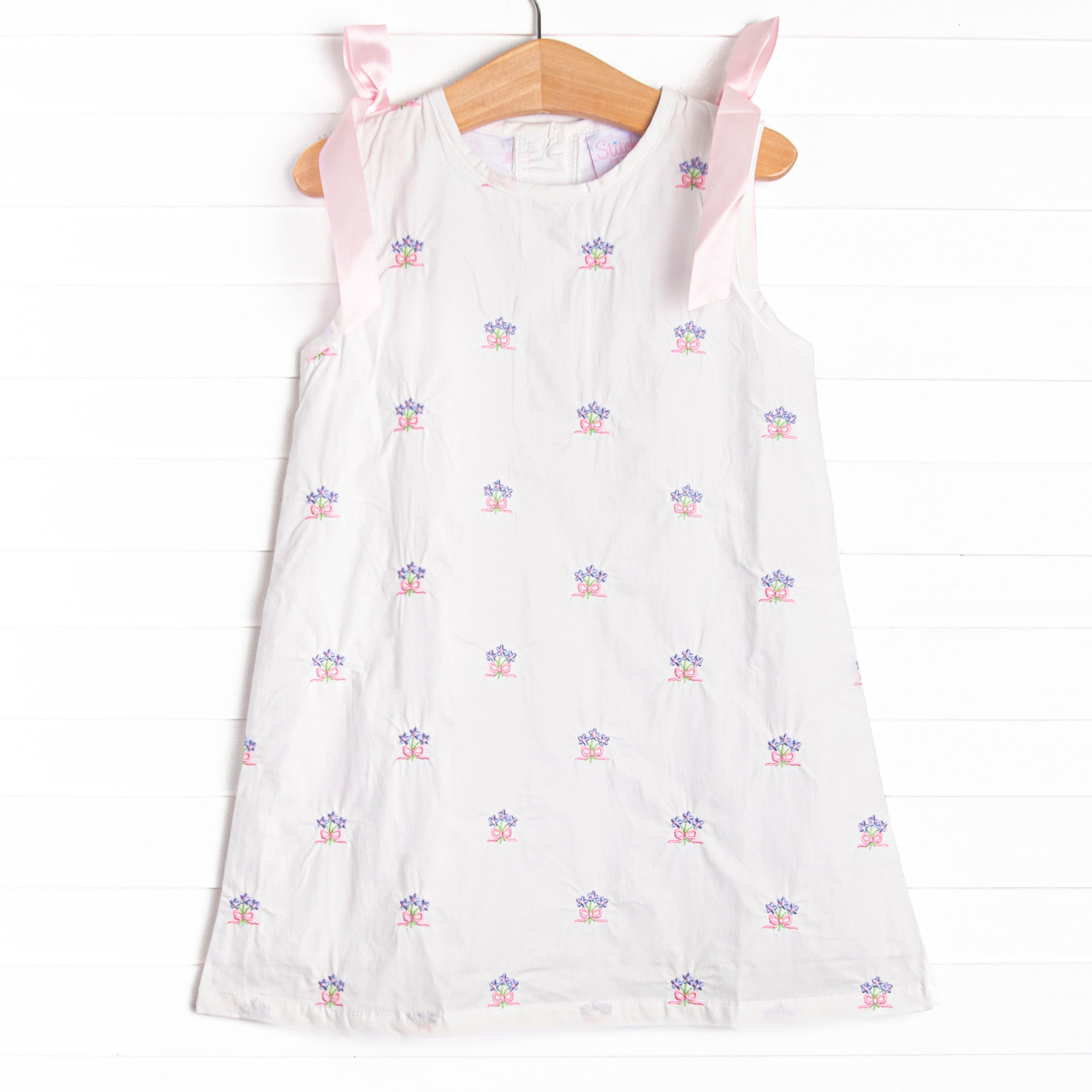 Blue Bundles Embroidered Dress, White