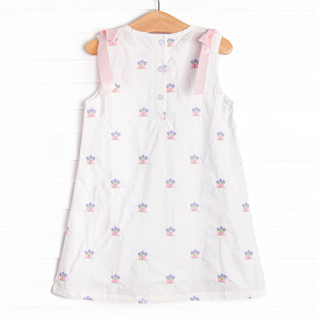 Blue Bundles Embroidered Dress, White