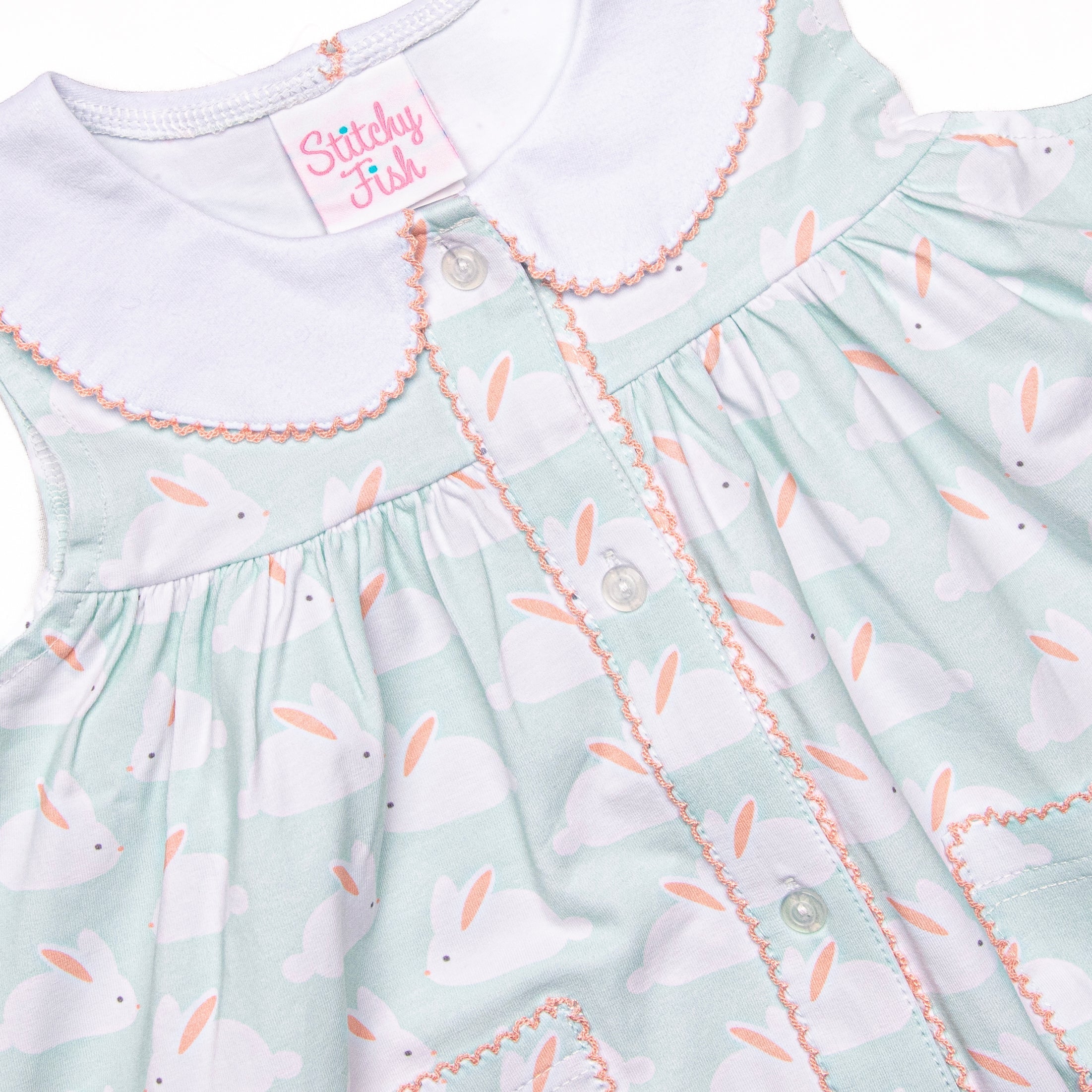 Bunny Hop Button Dress, Mint