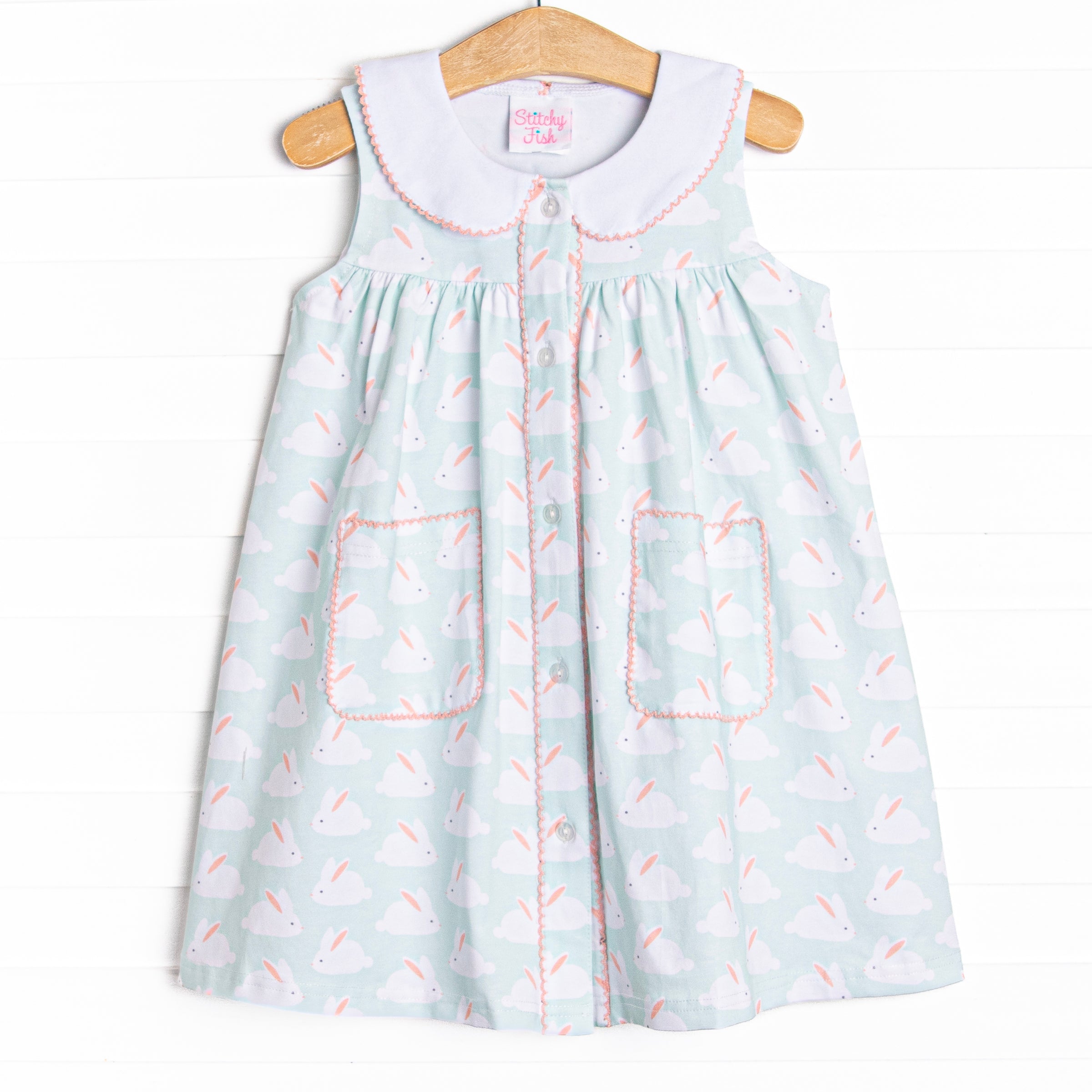 Bunny Hop Button Dress, Mint