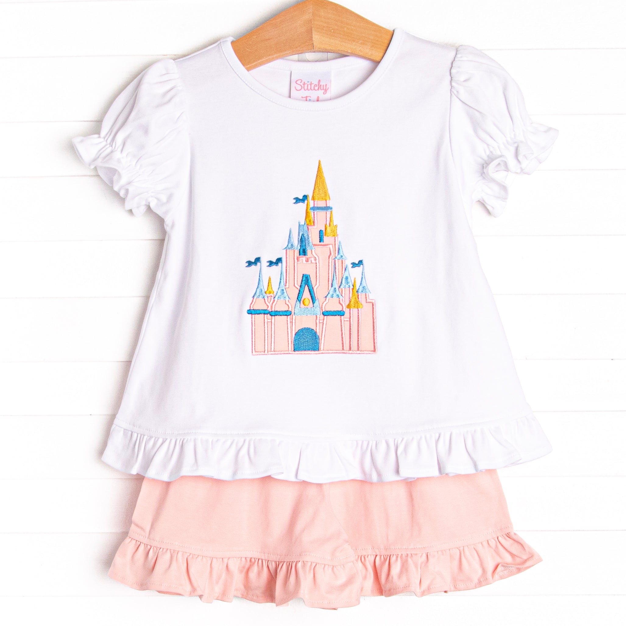 Magical Castle Applique Ruffle Short Set, Pink
