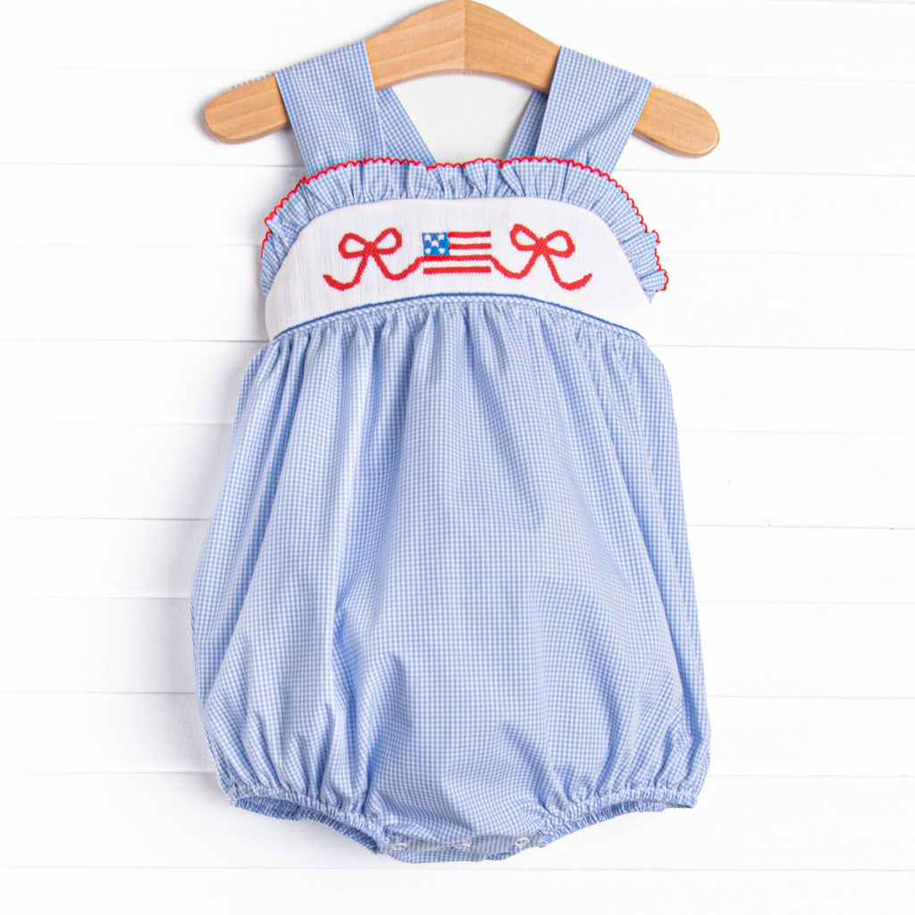 Brave Bows Smocked Bubble, Blue