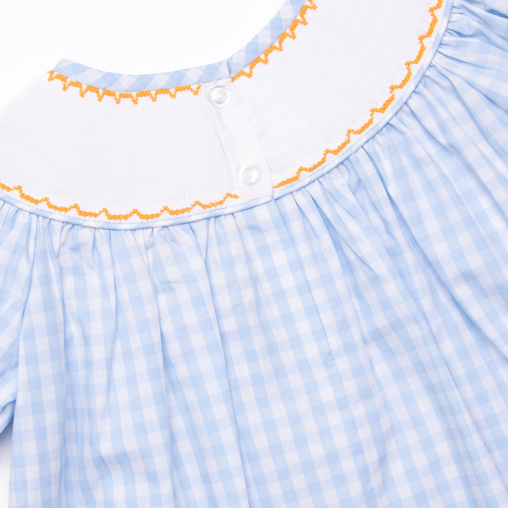 Happy Harvest Smocked Bishop Dress, Blue Check
