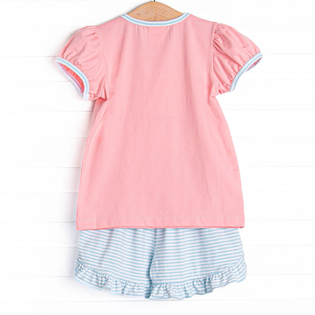 Carriage Ride Smocked Short Set, Pink