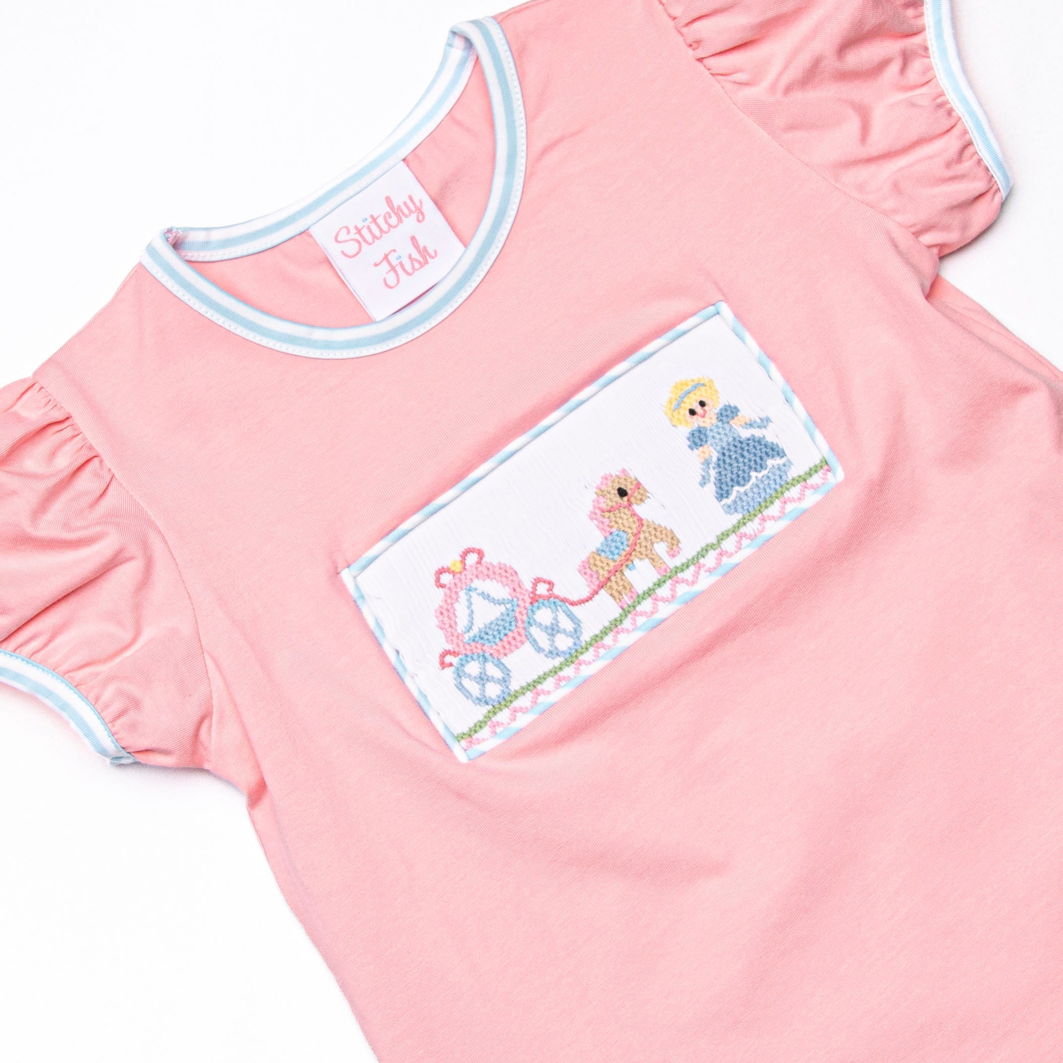 Carriage Ride Smocked Short Set, Pink