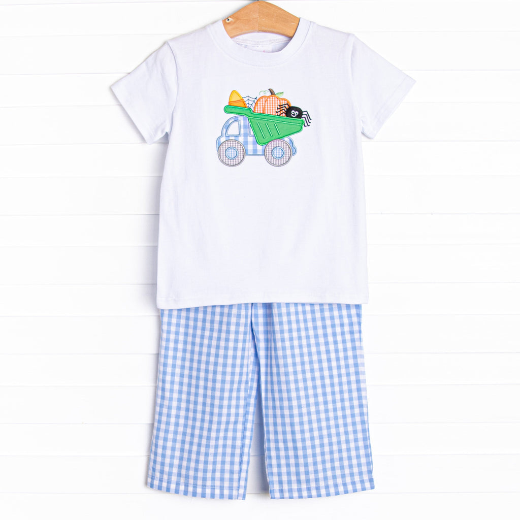 Truck or Treat Applique Pant Set, Blue