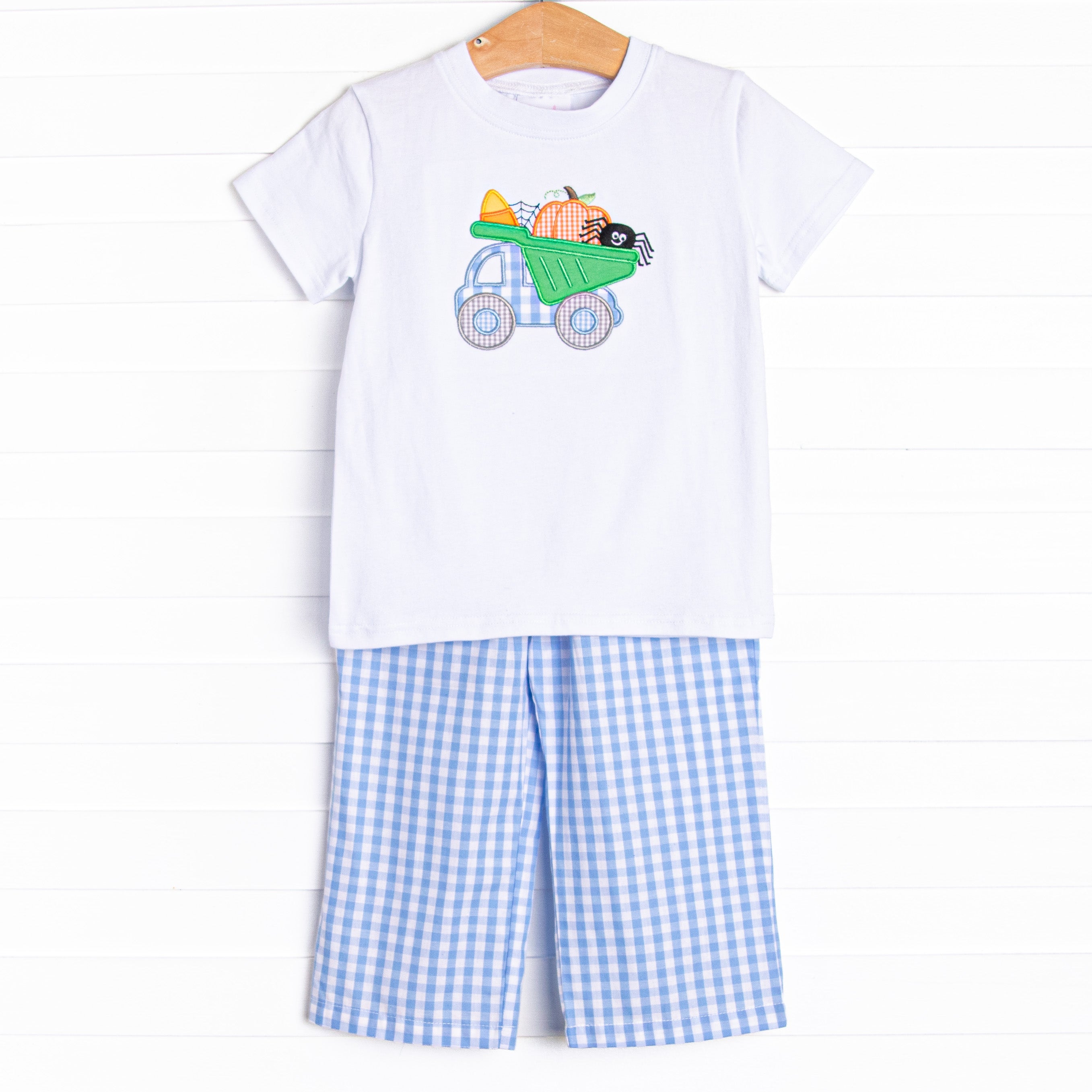 Truck or Treat Applique Pant Set, Blue