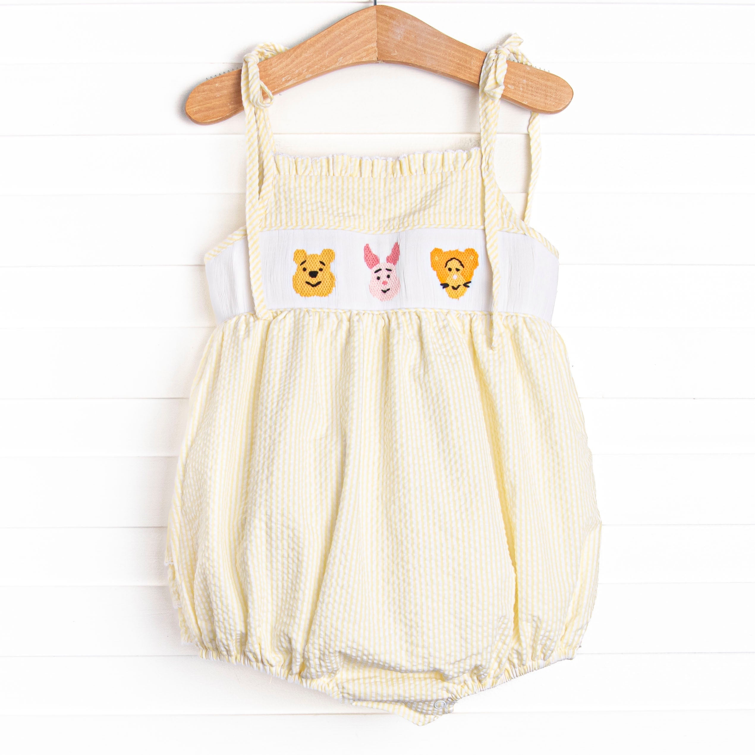 Fun Friends Smocked Ruffle Bubble, Yellow Seersucker