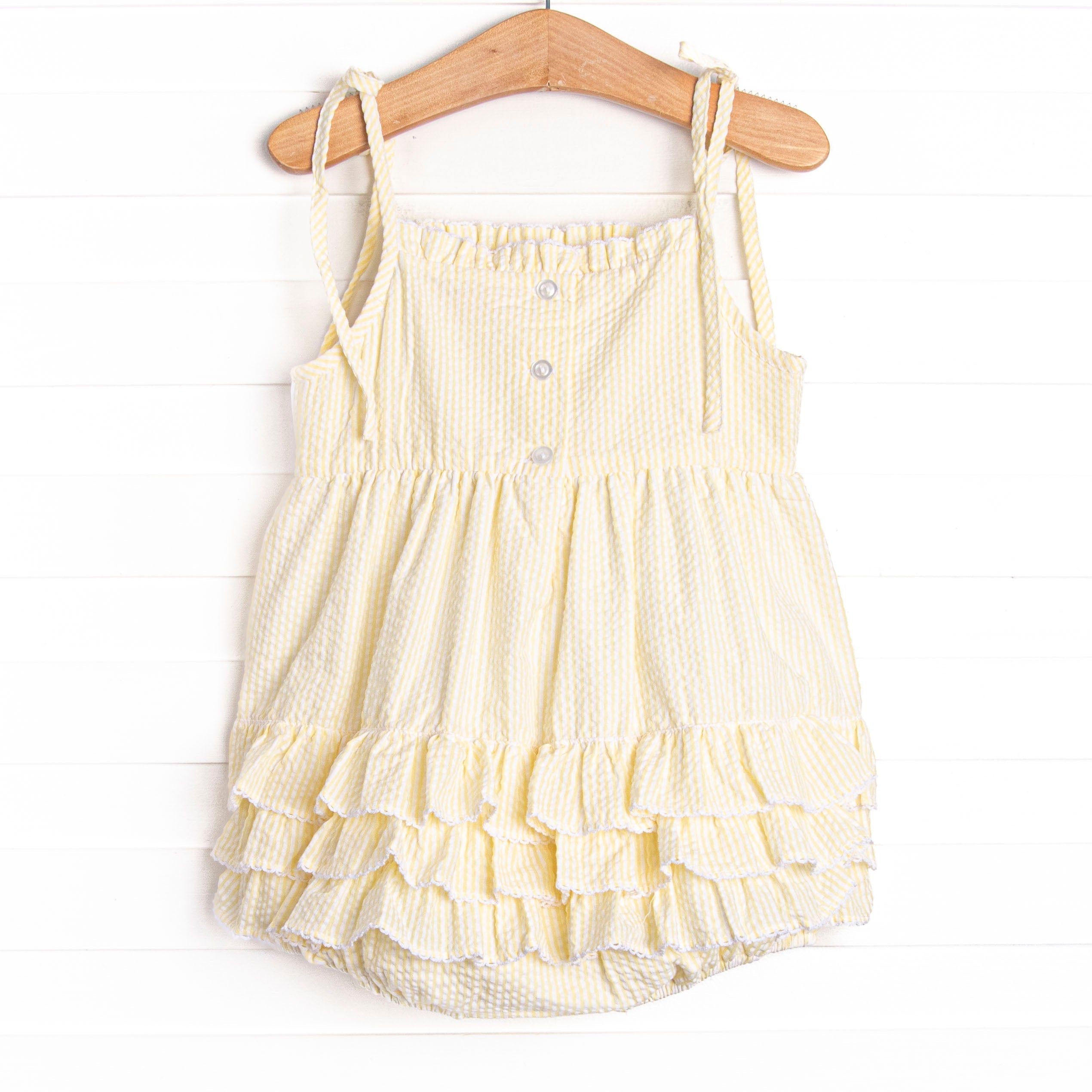 Fun Friends Smocked Ruffle Bubble, Yellow Seersucker