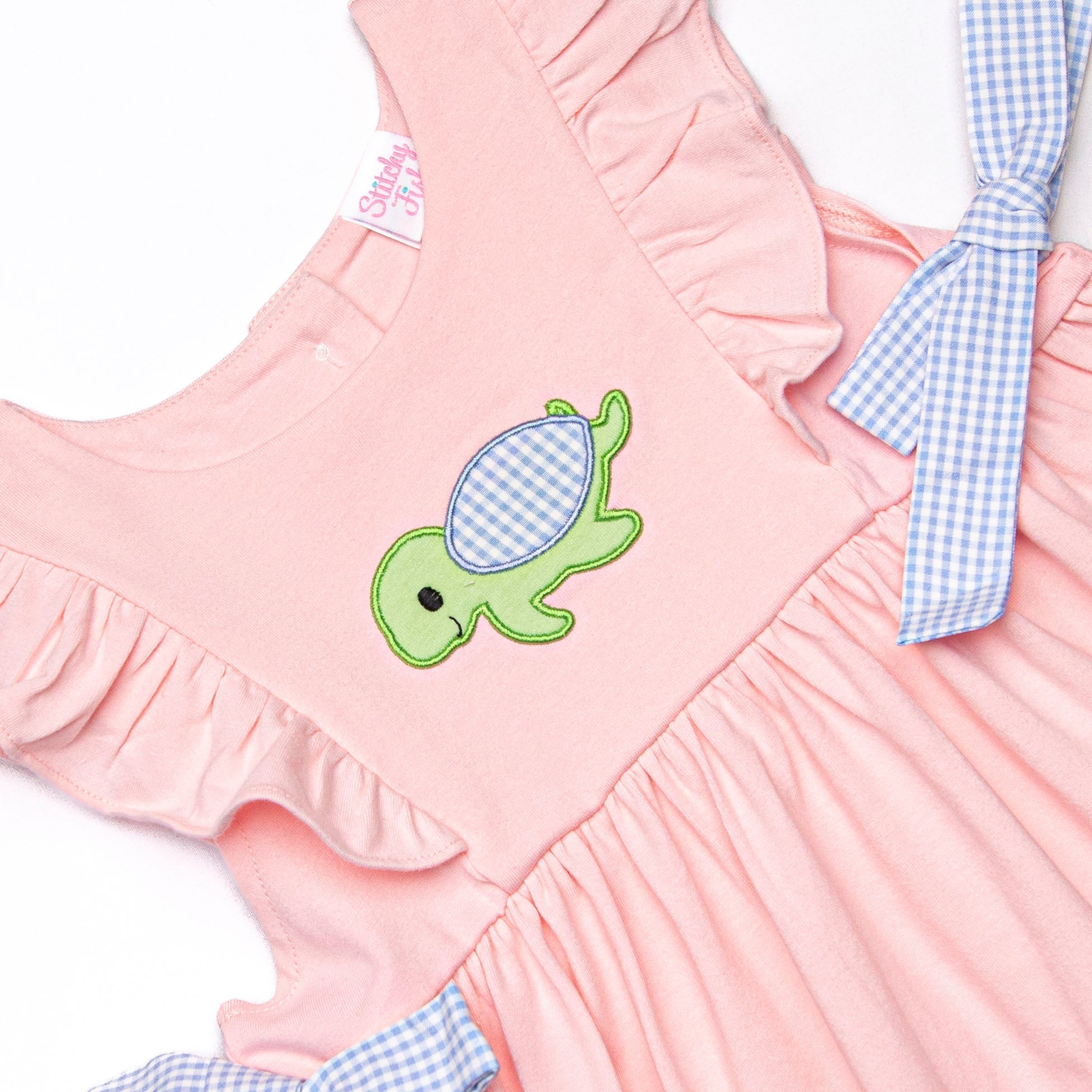 Sea Turtle Applique Side Tie Dress, Pink