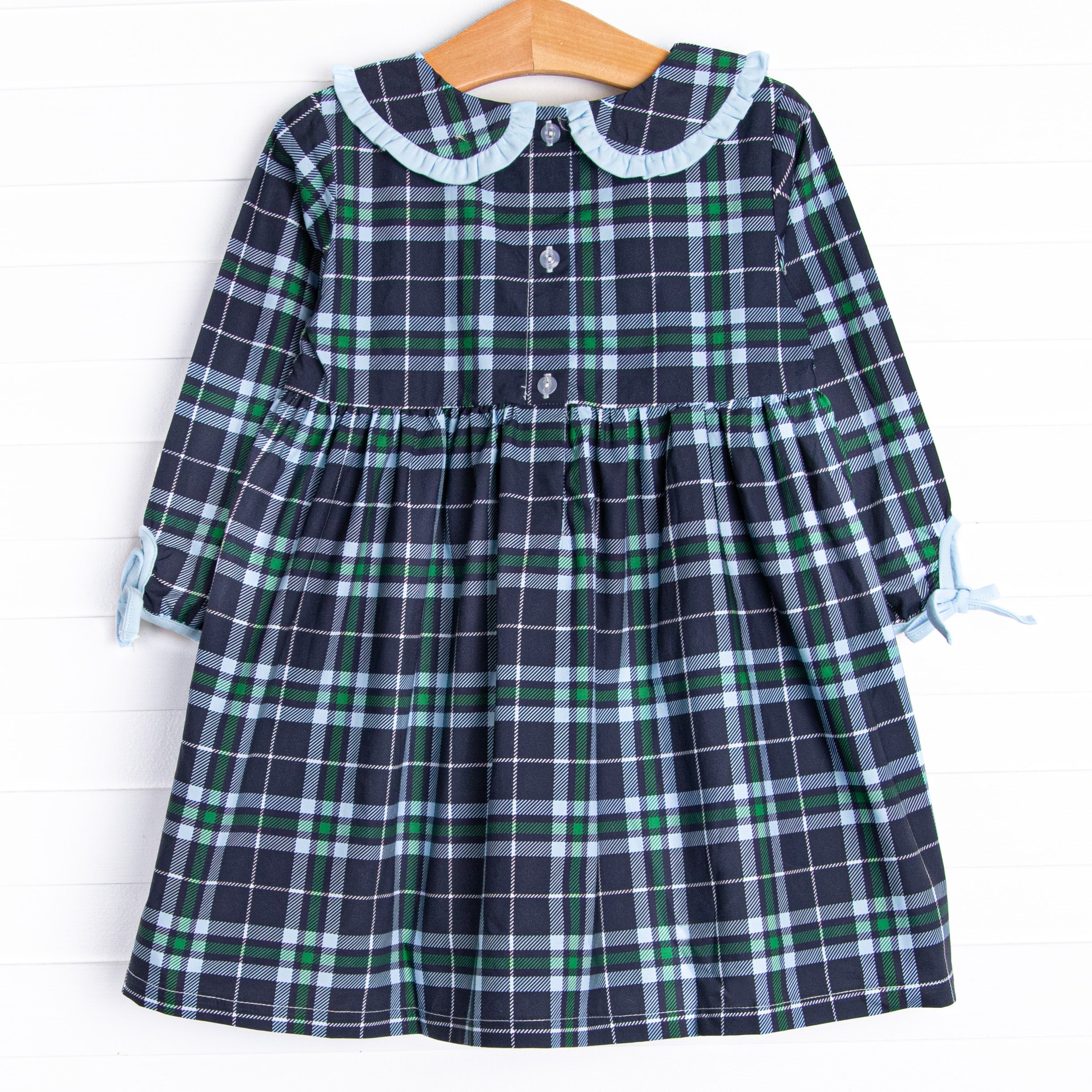 Campbell Long Sleeve Dress, Navy Plaid
