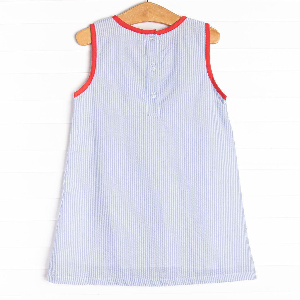 Annie Apple Embroidered Dress, Blue