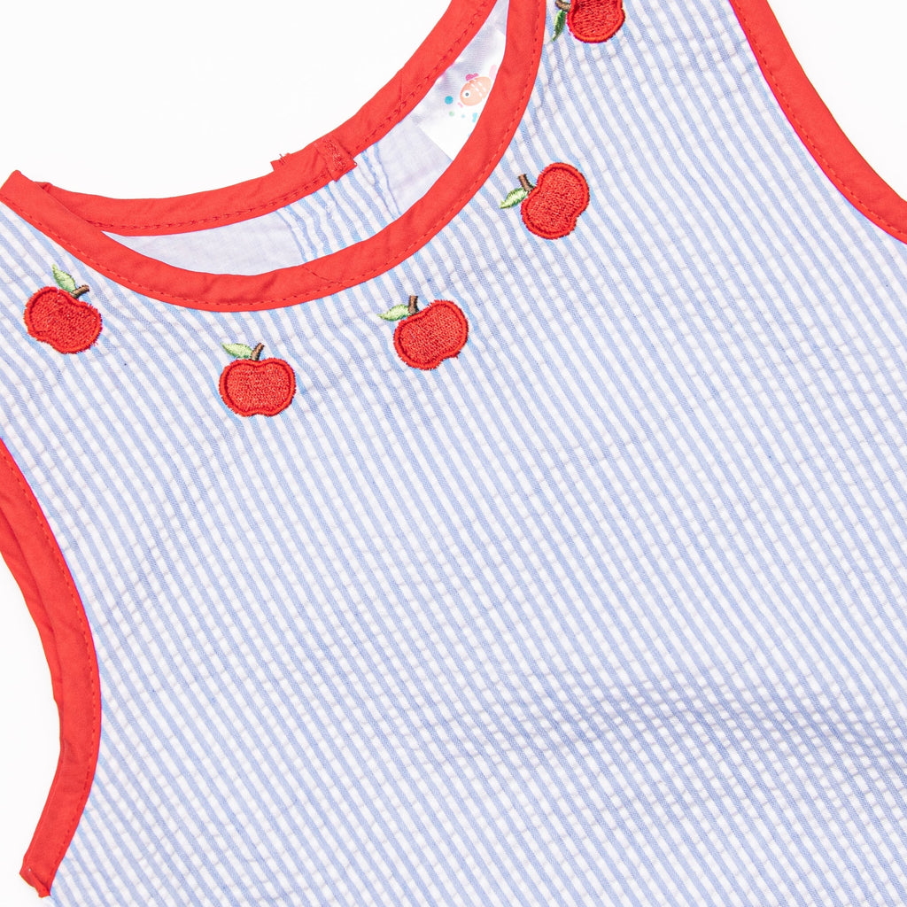 Annie Apple Embroidered Dress, Blue