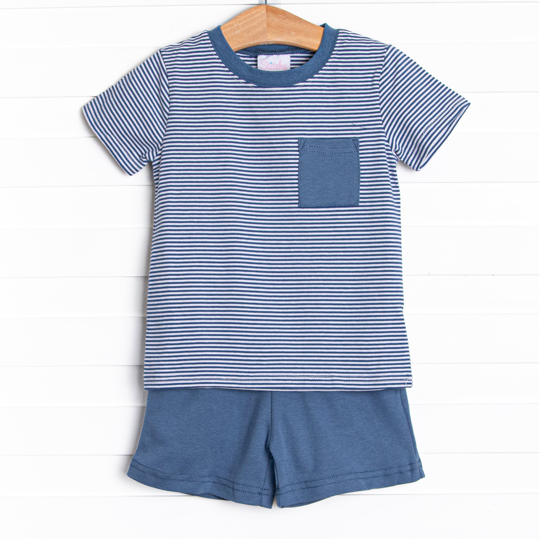 Evan Short Set, Denim Blue Stripe