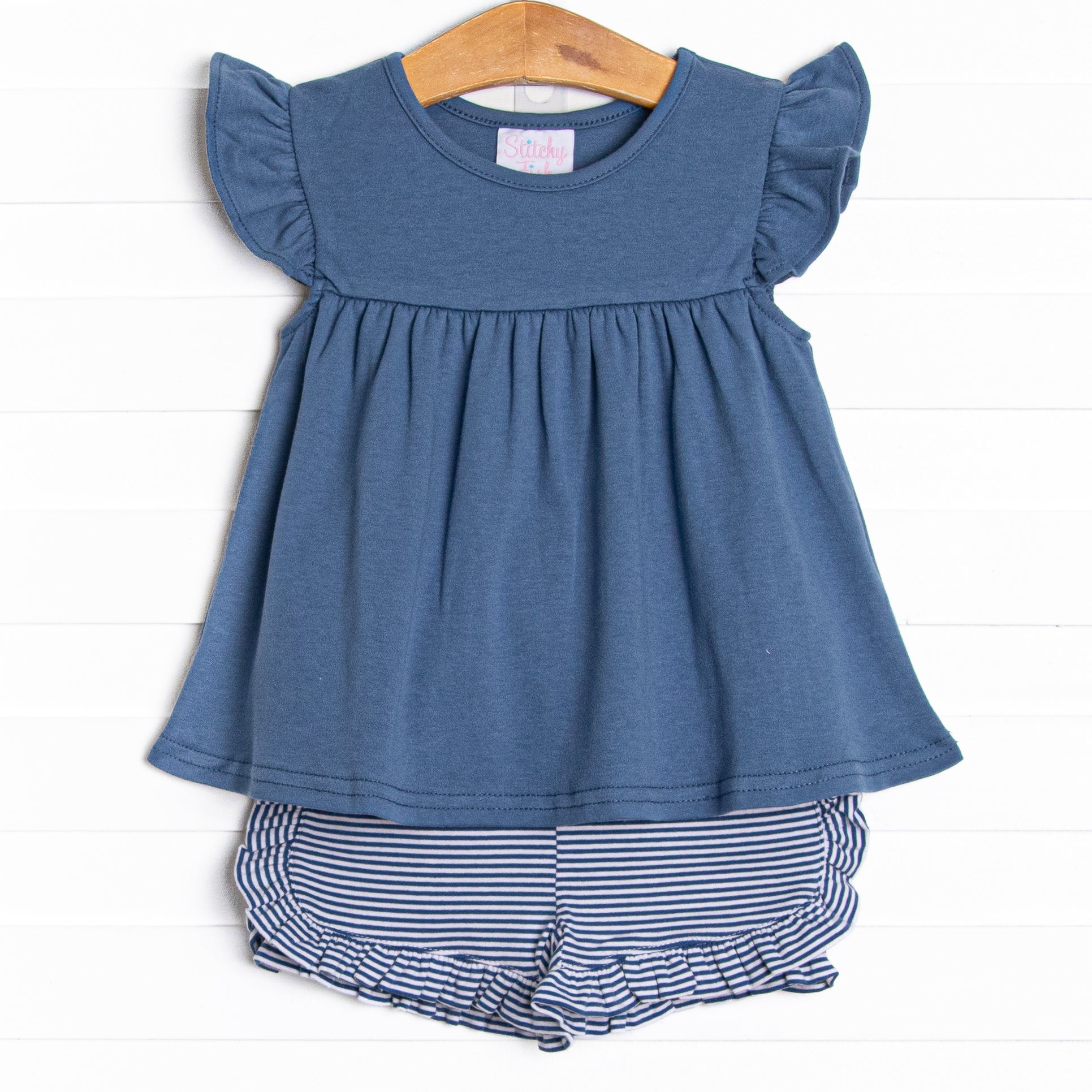 Calla Short Set, Denim Blue Stripe