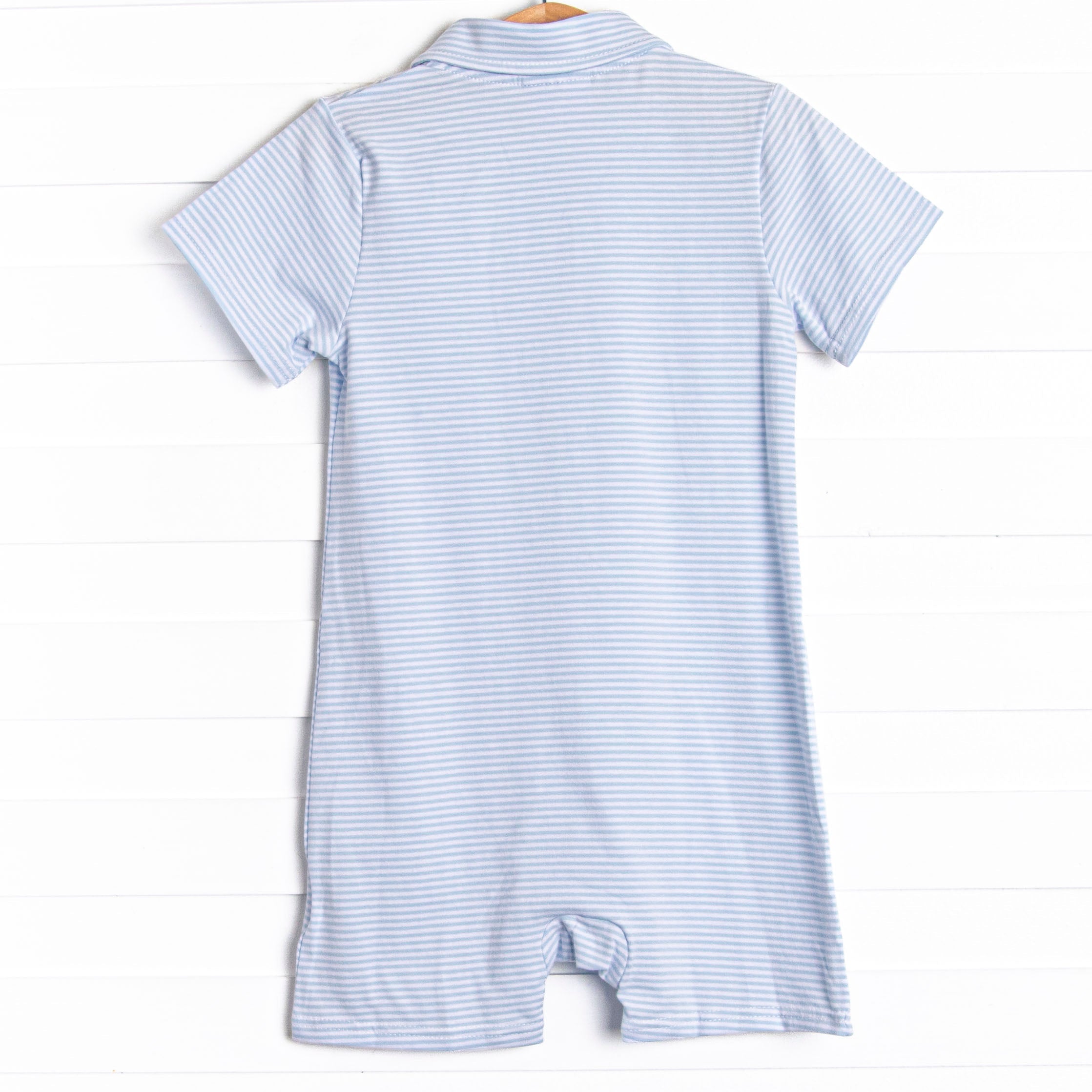 Levi Short Romper, Light Blue Stripe
