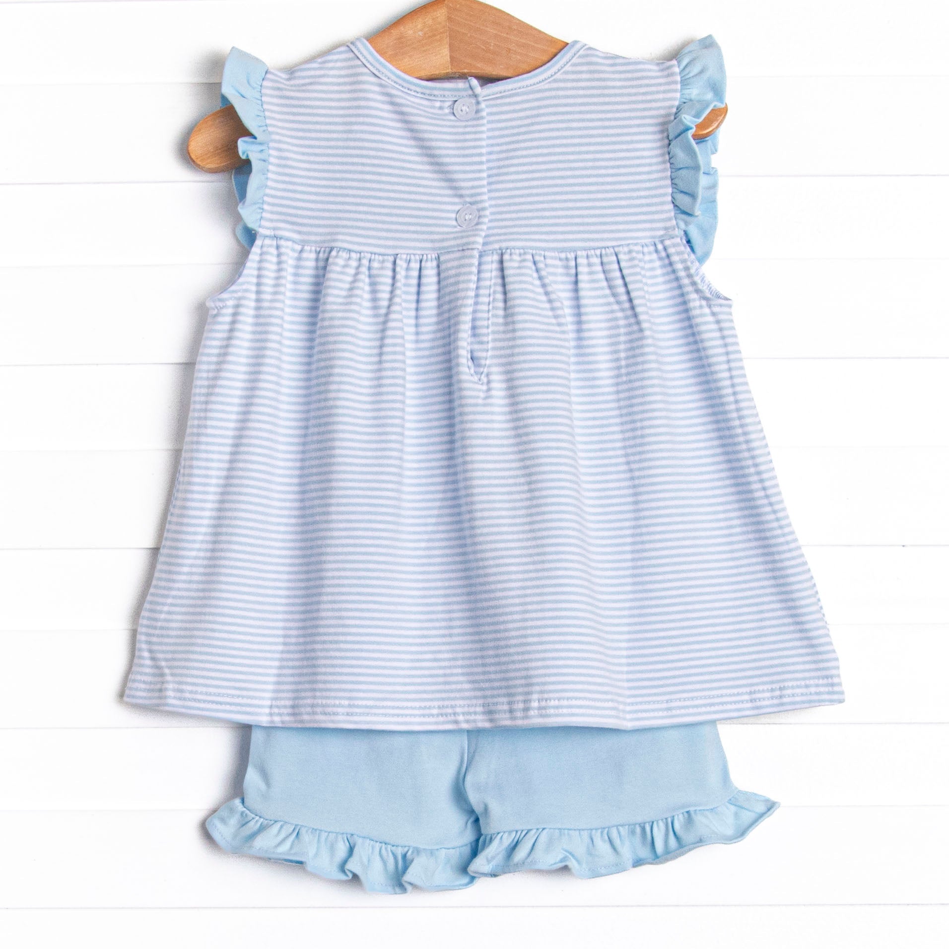 Bonnie Ruffle Short Set, Light Blue Stripe