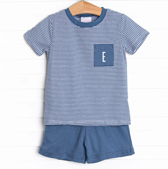 Evan Short Set, Denim Blue Stripe