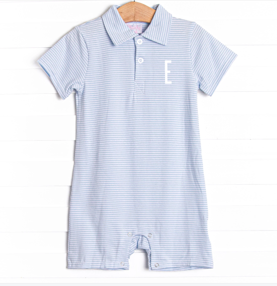 Levi Short Romper, Light Blue Stripe